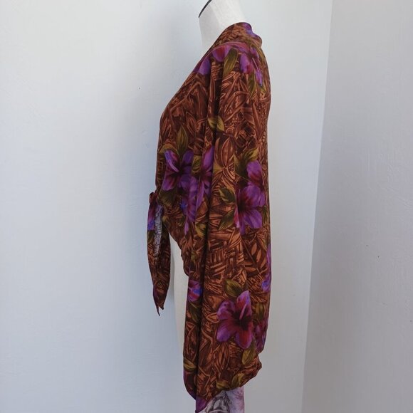 Hilo Hattie Wrap Cover Up Hawaiian Tropical Print Tie Front Womens One Size - Picture 7 of 14